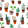 Vector seamless. patterns. Indoor plants in pots. Flowers and leaves. The concept of family values Ã¢â¬â¹Ã¢â¬â¹of home comfort Royalty Free Stock Photo